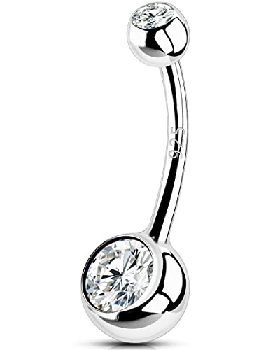 OUFER 14G Bauchnabelpiercing Lang Echt Silber 925 12 mm Stablänge Piercing Bauchnabel CZ Kugeln Belly Button Piercing Navel Bars Nabelring Frau Mann Schmuck von OUFER