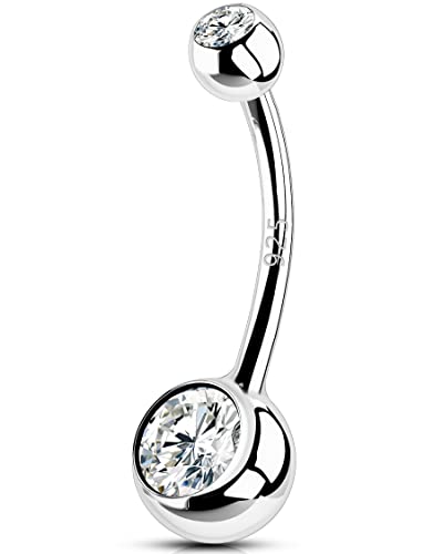 OUFER 14G Bauchnabelpiercing Lang Echt Silber 925 14mm Stablänge Piercing Bauchnabel CZ Kugeln Belly Button Piercing Navel Bars Nabelring Frau Mann Schmuck von OUFER
