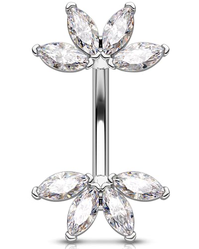 OUFER 14G Bauchnabelpiercing Schmuck Edelstahl 316L Bauchnabelring Blume Transparente Marquise CZ Piercing Bauchnabel Belly Button Ring für Damen 8 mm von OUFER