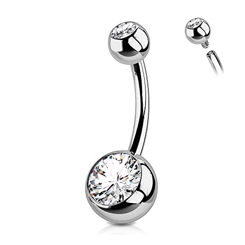 OUFER 14G Bauchnabelpiercing Titan 10 mm Stablänge Piercing Bauchnabel Lang Kurz CZ Kugeln Titanium Belly Button Piercing Navel Bars Silber Nabelring Frau Mann Schmuck von OUFER