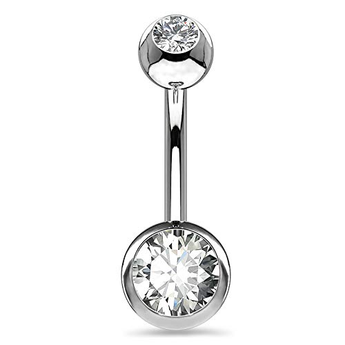 OUFER 14G Bauchnabelpiercing Titan 12 mm Stablänge Piercing Bauchnabel Lang Kurz CZ Kugeln Titanium Belly Button Piercing Navel Bars Silber 1.6mm Nabelring Frau Mann Geschenk Schmuck von OUFER