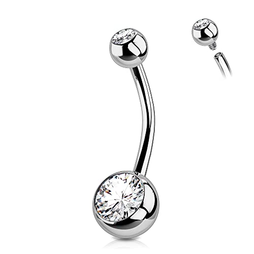 OUFER 14G Bauchnabelpiercing Titan 12 mm Stablänge Piercing Bauchnabel Lang Kurz CZ Kugeln Titanium Belly Button Piercing Navel Bars Silber Nabelring Frau Mann Schmuck von OUFER