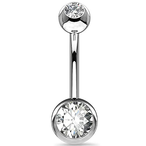 OUFER 14G Bauchnabelpiercing Titan 14 mm Stablänge Piercing Bauchnabel Lang Kurz CZ Kugeln Titanium Belly Button Piercing Navel Bars Silber 1.6mm Nabelring Frau Mann Geschenk Schmuck von OUFER