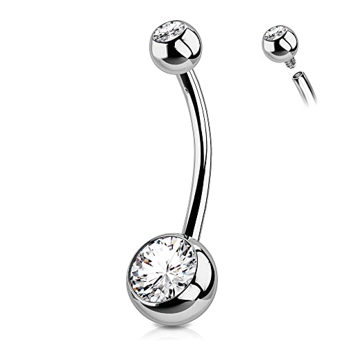 OUFER 14G Bauchnabelpiercing Titan 14 mm Stablänge Piercing Bauchnabel Lang Kurz CZ Kugeln Titanium Belly Button Piercing Navel Bars Silber Nabelring Frau Mann Schmuck von OUFER