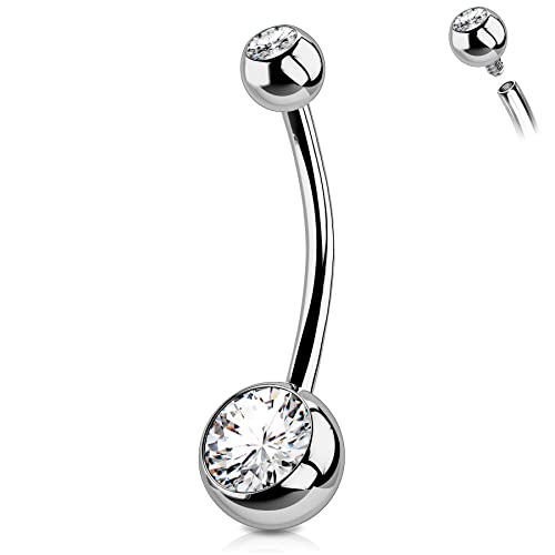 OUFER 14G Bauchnabelpiercing Titan 16 mm Stablänge Piercing Bauchnabel Lang Kurz CZ Kugeln Titanium Belly Button Piercing Navel Bars Silber Nabelring Frau Mann Schmuck von OUFER