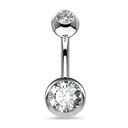 OUFER 14G Bauchnabelpiercing Titan 8mm Stablänge Piercing Bauchnabel Lang Kurz CZ Kugeln Titanium Belly Button Piercing Navel Bars Silber 1.6mm Nabelring Frau Mann Geschenk Schmuck von OUFER