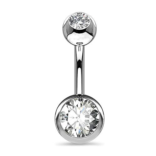 OUFER 14G Bauchnabelpiercing Titan 8 mm Stablänge Piercing Bauchnabel Lang Kurz CZ Kugeln Titanium Belly Button Piercing Navel Bars Silber 1.6mm Nabelring Frau Mann Geschenk Schmuck von OUFER