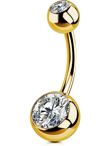 OUFER 14G Bauchnabelpiercing Titan Gold 16 mm Stablänge Piercing Bauchnabel Lang CZ Kugeln Titanium Belly Button Piercing Navel Bars 1.6mm Nabelring Frau Mann Geschenk Schmuck von OUFER