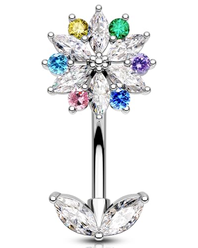 OUFER 14G Blume Bauchnabelring Chirurgenstahl 316L Belly Ring Mehrfarbig CZ Bauchnabelpiercing Belly Button Piercing Bauchnabel Schmuck für Frauen 10 mm von OUFER