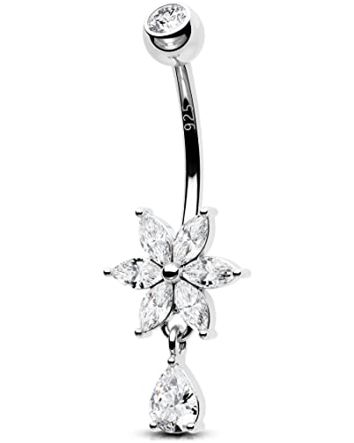 OUFER 14G Dangle Bauchnabelpiercing Echt Silber 925 10mm Stablänge Piercing Bauchnabel Herz CZ Kugeln Belly Button Piercing Navel Bars Nabelring Frau Mann Schmuck von OUFER
