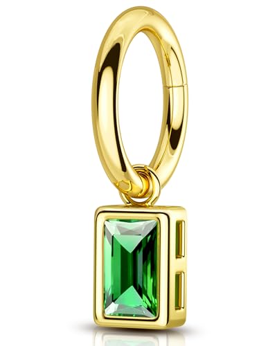 OUFER 14G Gold Anhänger Piercing Bauchnabel Chirurgenstahl 316L Bauchnabelring Quadratisch Grün CZ Bauchnabelpiercing Schmuck Belly Button Bar für Damen 8 mm von OUFER