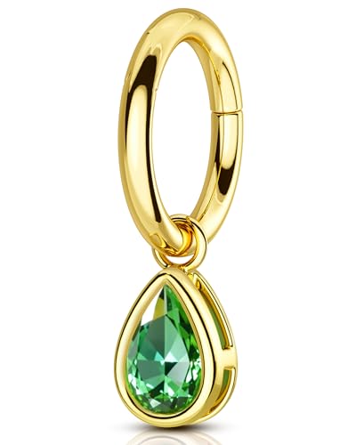 OUFER 14G Gold Anhänger Piercing Bauchnabel Chirurgenstahl 316L Bauchnabelring Tropfen Grün CZ Bauchnabelpiercing Schmuck Belly Button Bar für Damen 10 mm von OUFER