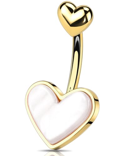 OUFER 14G Gold Herz Bauchnabelpiercing Chirurgenstahl 316L Bauchnabelpiercing Schmuck 10 mm Bauchnabelpiercing Ring Rosa Bauchnabelpircing Frauen von OUFER