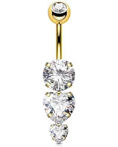 OUFER 14G Gold Herz Bauchnabelring Titan G23 Innengewinde Piercing Bauchnabel Transparente CZ Belly Button Ring Körperpiercing für Damen 14 mm von OUFER