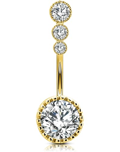 OUFER 14G Gold Lang Bauchnabelpiercing Chirurgenstahl 316L Bauchnabelring Schmuck Transparente CZ Piercing Bauchnabel Belly Ring Frauen 14 mm von OUFER