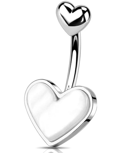OUFER 14G Herz Bauchnabelpiercing Chirurgenstahl 316L Bauchnabelpiercing Schmuck 10 mm Bauchnabelpiercing Ring Opal Rosa Bauchnabelpircing Frauen von OUFER