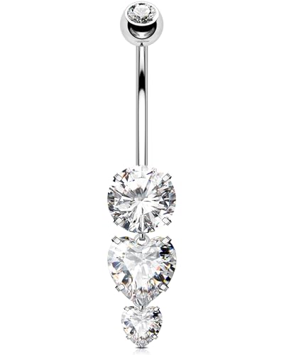 OUFER 14G Innengewinde Bauchnabelpiercing Chirurgenstahl 316L Bauchnabelring Herz 14 mm Bauchnabel Schmuck Dangel für Damen Piercing Bauchnabel Klar CZ Belly Piercing von OUFER