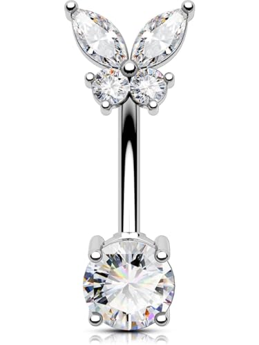 OUFER 14G Schmetterling Bauchnabelpiercing Chirurgenstahl 316L Bauchnabelring Transparente CZ Belly Button Piercing Körperpiercing für Damen 10 mm von OUFER