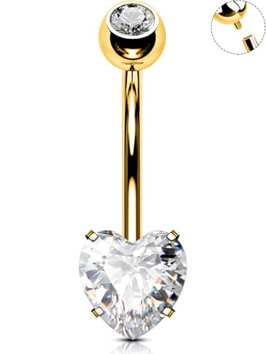 OUFER 14G Titan Bauchnabelpiercing 16mm Gold Bauchnabelpiercing Schmuck Titan Bauchnabelring für Frauen Herz Piercing Bauchnabelpiercing Piercing Bauchnabel von OUFER