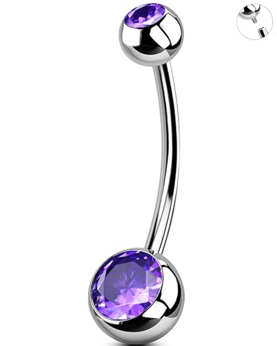 OUFER 14G Titan Bauchnabelpiercing 16mm Violett Bauchnabelpiercing Schmuck Titan Bauchnabelring für Frauen Innengewinde Bauchnabelpiercing von OUFER