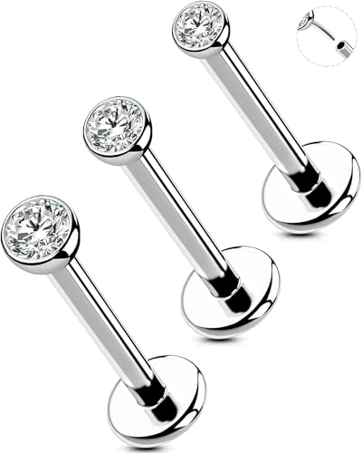 OUFER 16G 3PCS Threadless Earring 316L-Chirurgenstahll Helix Piercing 6 mm Knorpel Ohrpiercing Klar CZ Conch Piercing Tragus Piercing Helix Ohrringe für Frauen von OUFER