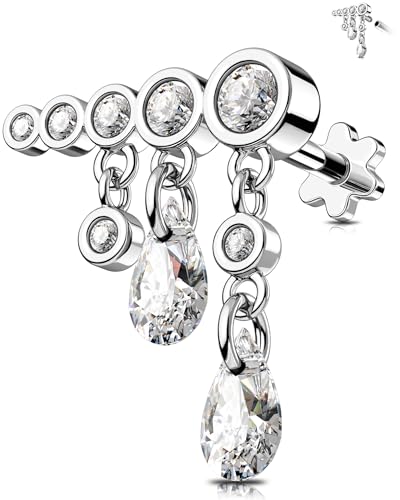 OUFER 16G Anhänger Conch Piercing Innengewinde Left Knorpel Ohrpiercing 316L-Chirurgenstahll Helix Piercing Klar CZ 8 mm Conch Piercing Ring Tragus Piercing für Frauen von OUFER