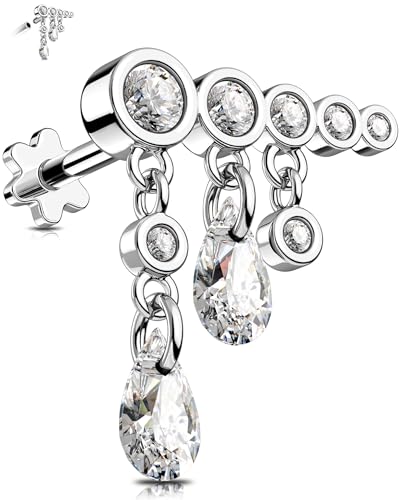 OUFER 16G Anhänger Conch Piercing Innengewinde Right Knorpel Ohrpiercing 316L-Chirurgenstahll Helix Piercing Klar CZ 8 mm Conch Piercing Ring Tragus Piercing für Frauen von OUFER