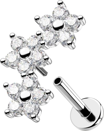 OUFER 16G Conch Piercing Innengewinde Knorpel Ohrpiercing Blume Klar CZ Helix Earring Edelstahl 316L Conch Lobe für Frauen 6 mm Lip Stud OUFER 16G Conch Piercing Innengewinde Knorpel Ohrpiercing Blume Klar CZ Helix Earring Edelstahl 316L Conch Lobe für Frauen 6 mm Lip Stud von OUFER