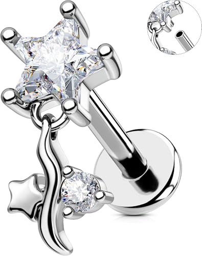 OUFER 16G Blume Helix Earring Innengewinde 316L-Chirurgenstahll Conch Piercing Tragus Ring Klar CZ Knorpel Ohrpiercing für Damen 6 mm Flat Cartilage Lip Stud von OUFER