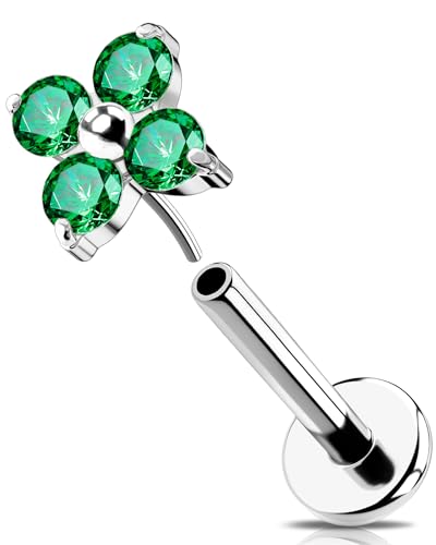 OUFER 16G Blume Helix Earring Threadless Knorpel Ohrpiercing 316L-Chirurgenstahll Tragus Piercing Grüner CZ Labret Piercing für Frauen 8 mm von OUFER