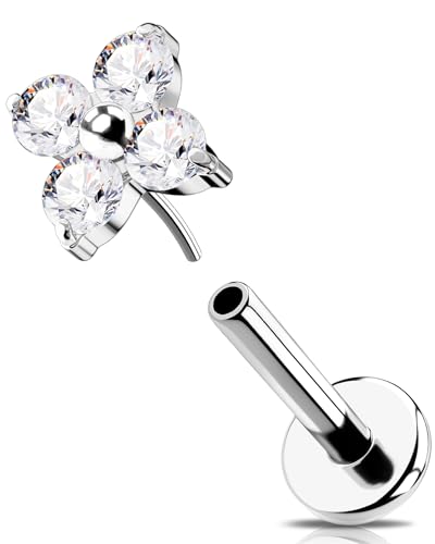 OUFER 16G Blume Helix Earring Threadless Knorpel Ohrpiercing 316L-Chirurgenstahll Tragus Piercing Klar CZ Labret Piercing für Frauen 8 mm von OUFER