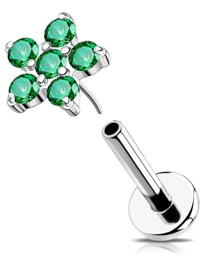 OUFER 16G Blume Helix Ohrringe Threadless Knorpel Ohrpiercing 316L-Chirurgenstahll Conch Earring Grüner CZ Tragus Stud Labret Piercing für Damen 6 mm von OUFER