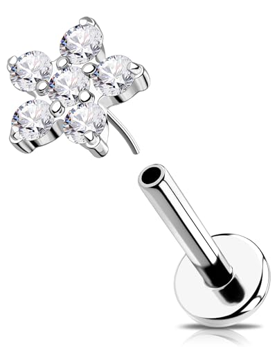 OUFER 16G Blume Helix Ohrringe Threadless Knorpel Ohrpiercing 316L-Chirurgenstahll Conch Earring Klar CZ Tragus Stud Labret Piercing für Damen 8 mm von OUFER