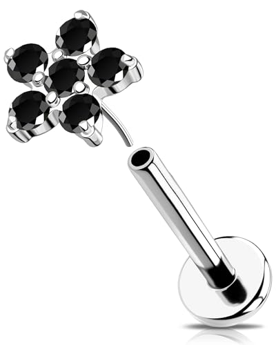 OUFER 16G Blume Helix Ohrringe Threadless Knorpel Ohrpiercing 316L-Chirurgenstahll Conch Earring Schwarz CZ Tragus Stud Labret Piercing für Damen 8 mm von OUFER