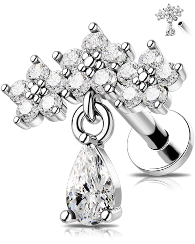 OUFER 16G Blume Innengewinde Knorpel Ohrpiercing Conch Piercing 316L-Chirurgenstahll Helix Piercing Klar CZ 8 mm Anhänger Cartilage Piercing Ring Tragus Piercing für Frauen von OUFER