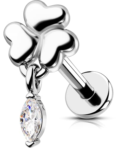 OUFER 16G Blume Knorpel Ohrpiercing Edelstahl 316L Piercing Helix Innengewinde Conch Ring Marquise CZ Tragus Earring Lip Stud für Frauen 6 mm von OUFER