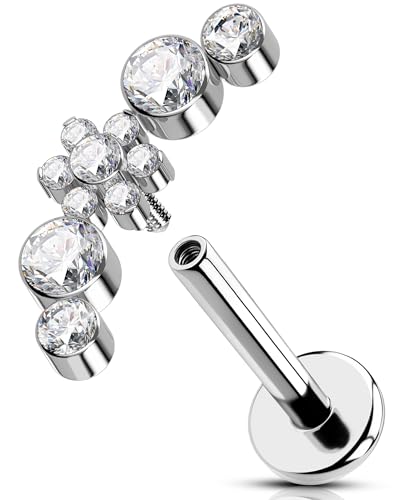 OUFER 16G Blume Titan G23 Conch Ring Innengewinde Curved Helix Earring Klar CZ Knorpel Ohrpiercing für Damen 8 mm Lip Stud von OUFER