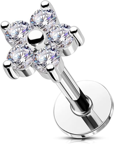 OUFER 16G Conch Piercing Innengewinde Edelstahl 316L Helix Ohrringe Klar CZ Knorpel Ohrpiercing für Damen 6/8 mm Tragus Earring Lip Stud von OUFER