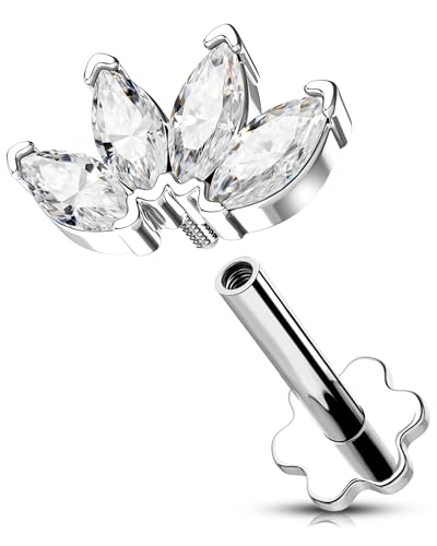 OUFER 16G Conch Piercing Innengewinde Helix Earring Chirurgenstahl 316L Transparente Marquise CZ Knorpel Ohrpiercing Lip Stud für Frauen 10 mm von OUFER