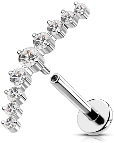 OUFER 16G Conch Piercing Innengewinde Titan G23 Helix Earring Knorpel Ohrpiercing Klar CZ Conch Lobe Lip Stud für Frauen 8 mm Flat Back Earring von OUFER