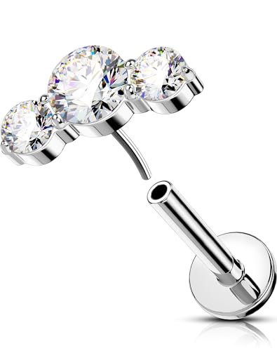 OUFER 16G Conch Piercing Threadless Earring Edelstahl 316L Helix Tragus Ohrringe Transparente CZ Knorpel Ohrpiercing Lip Stud für Damen 6 mm von OUFER