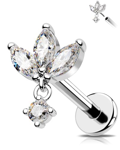 OUFER 16G Dangle Threadless Earring Chirurgenstahl 316L Knorpel Ohrpiercing 6 mm Helix Piercing Klar CZ Conch Piercing Schmuck für Frauen Tragus Piercing von OUFER