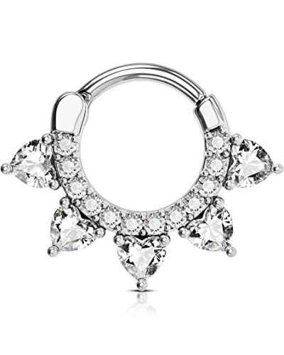 OUFER 16G Girlanden Septum Jewelry 316L-Edelstahl Ohrpiercing Daith Transparente CZ Helix Piercing Clicker Conch Earring Körperpiercing für Damen 10 mm von OUFER