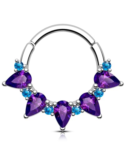 OUFER 16G Girlanden Septum Ring Chirurgenstahl 316L Violett Blau CZ Daith Piercing Schmuck Helix Hoop 8 mm Septum Clicker für Frauen Knorpel Ohrpiercing von OUFER
