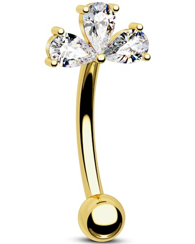OUFER 16G Gold Blume Curved Barbell Piercing Chirurgenstahl 316L Klar CZ Knorpel Ohrpiercing 8 mm Eyebrow Ring Helix Earring für Damen von OUFER