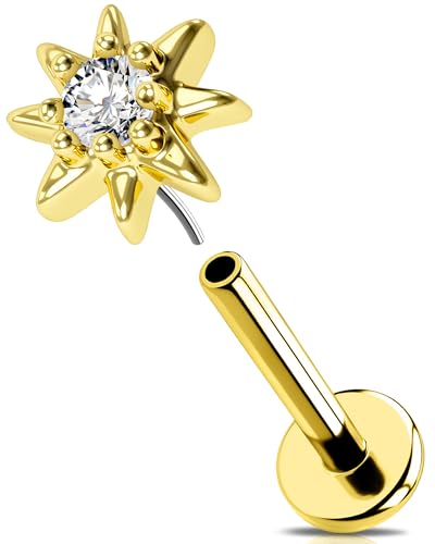 OUFER 16G Gold Conch Piercing Ring Chirurgenstahl 316L Threadless Push in Knorpel Ohrpiercing Klar CZ Tragus Earring Helix Ohrringe 8 mm Flat Back Earring für Damen von OUFER