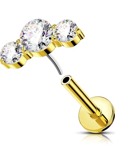 OUFER 16G Gold Conch Piercing Threadless Earring Edelstahl 316L Helix Tragus Ohrringe Transparente CZ Knorpel Ohrpiercing Lip Stud für Damen 6 mm von OUFER