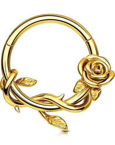OUFER 16G Gold Florid Ohrpiercing Daith Clicker Edelstahl 316L Septum Ring Knorpel Ohrpiercing Conch Earring Tragus Hoop Körperpiercing für Damen 10 mm von OUFER