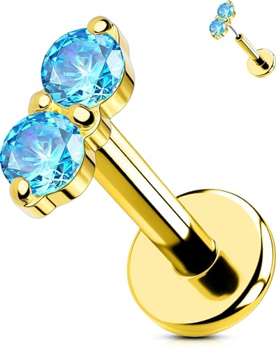 OUFER 16G Gold Helix Piercing 316L-Chirurgenstahll Threadless Earring Hellblau CZ Knorpel Ohrpiercing 8 mm Conch Piercing Ohrpiercing Helix Tragus Piercing Helix Ohrringe von OUFER