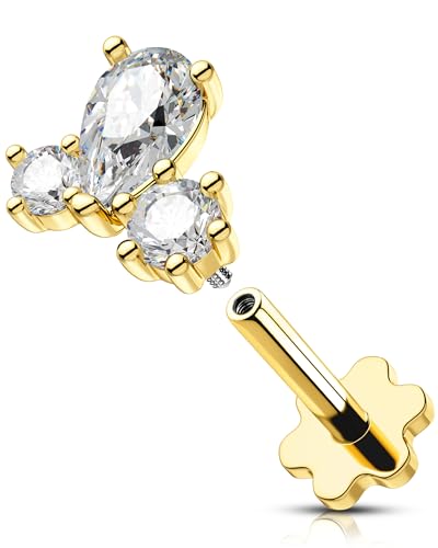 OUFER 16G Gold Helix Piercing Innengewinde Knorpel Ohrpiercing Klar CZ Tragus Earring Chirurgenstahl 316L Conch Lobe Lip Stud für Frauen 6 mm von OUFER